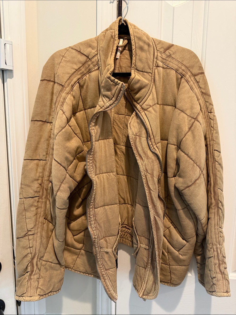Free People Quilted Bomber Jacket in Tan